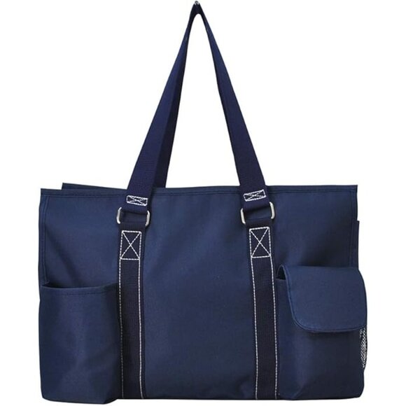 NGIL Navy Blue Medical Theme Utility Tote Bag With Pockets 15.5" L x 10.5" H x 6 - Picture 3 of 4